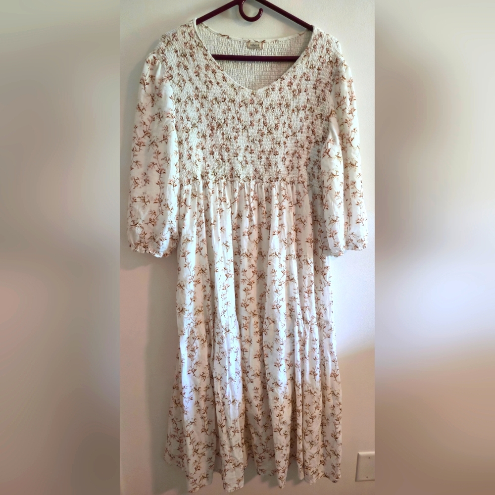Inherit White And Tan Floral Dress